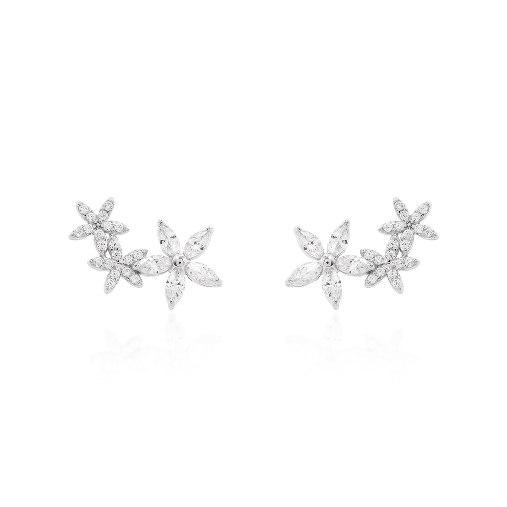Brinco Ear Cuff Flores Prata 925