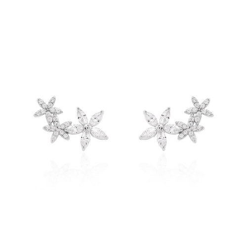 Brinco Ear Cuff Flores Prata 925