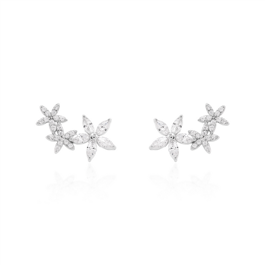 Brinco Ear Cuff Flores Prata 925