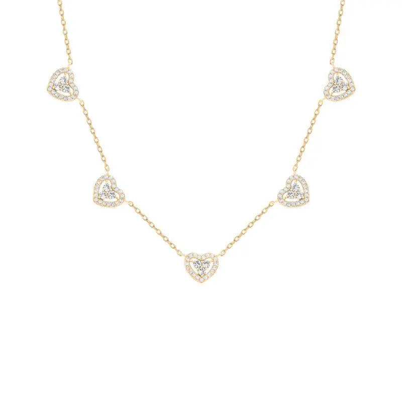 Colar 5 Corações Cravejado Prata 925 banho ouro 18k