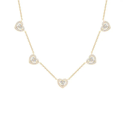 Colar 5 Corações Cravejado Prata 925 banho ouro 18k