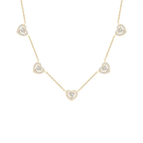 Colar 5 Corações Cravejado Prata 925 banho ouro 18k