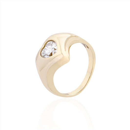 Anel Estilizado Coração em Moissanite  Prata 925 Dourado