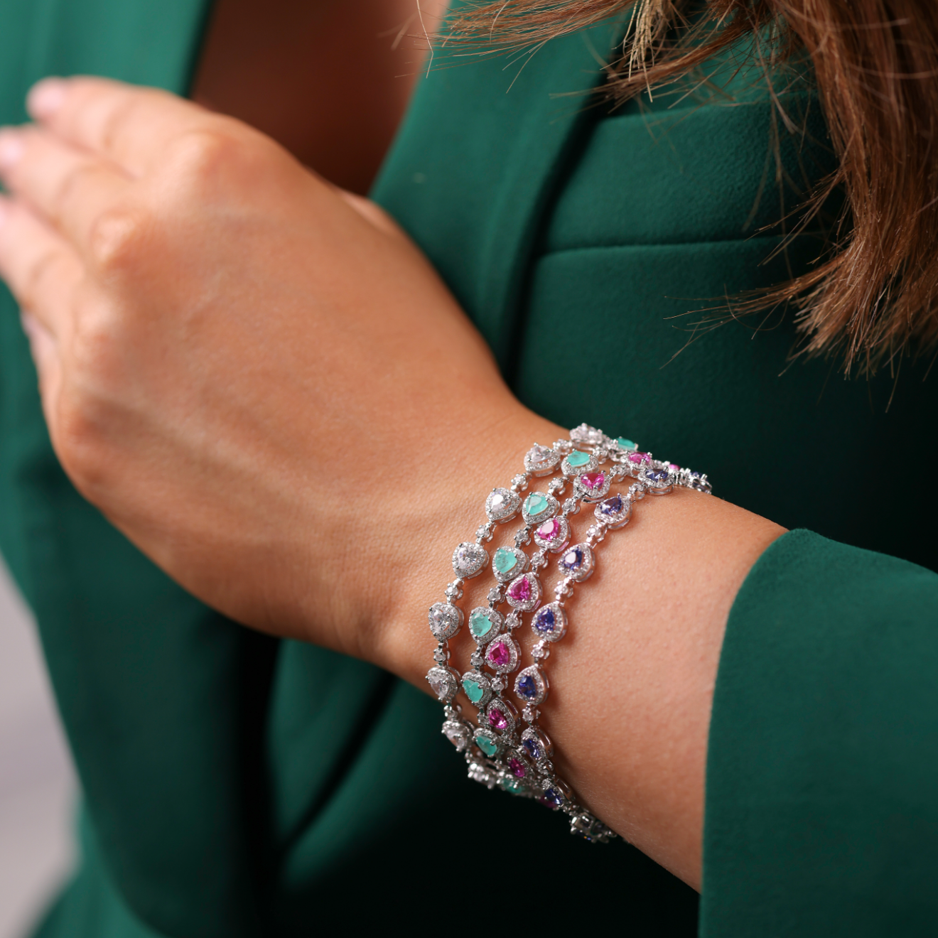 Pulseira Riviera Corações Prata 925