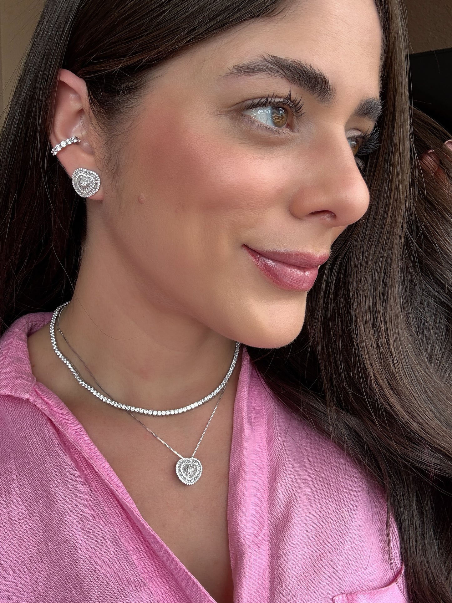 Conjunto Coração Baguetado Prata 925