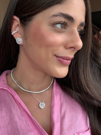 Conjunto Coração Baguetado Prata 925
