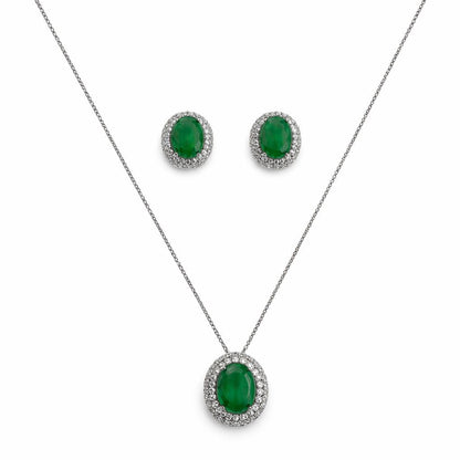 Conjunto Oval Esmeralda Prata 925
