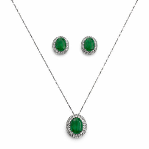 Conjunto Oval Esmeralda Prata 925