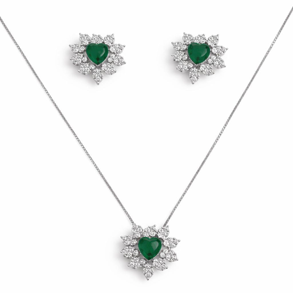 Conjunto Coração Cravações Prata 925