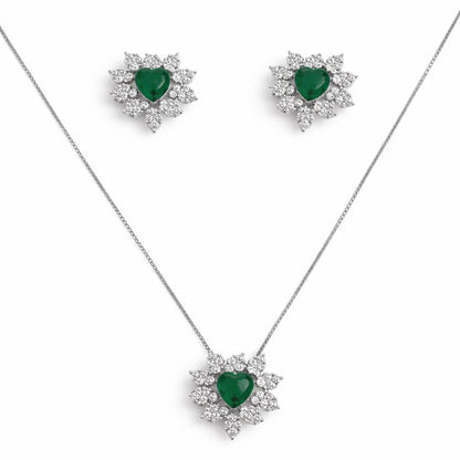 Conjunto Coração Cravações Prata 925