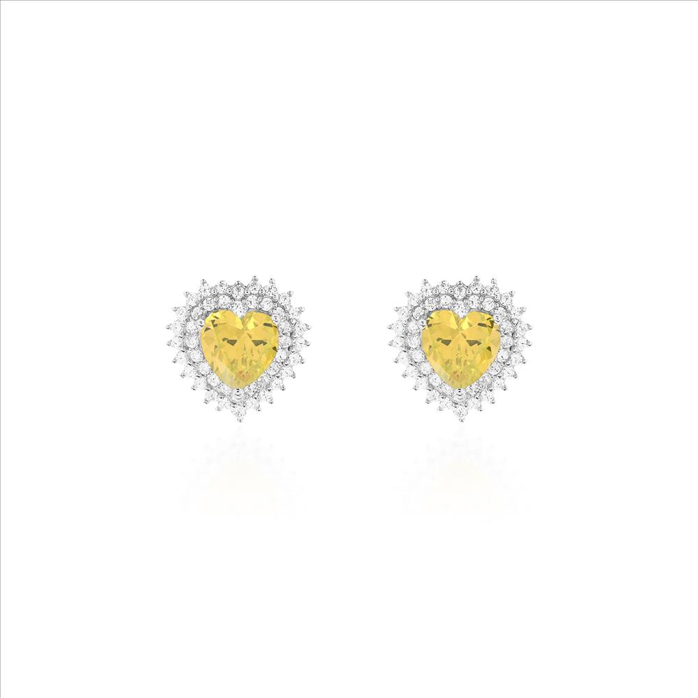 Brinco Coração Fancy Yellow Prata 925